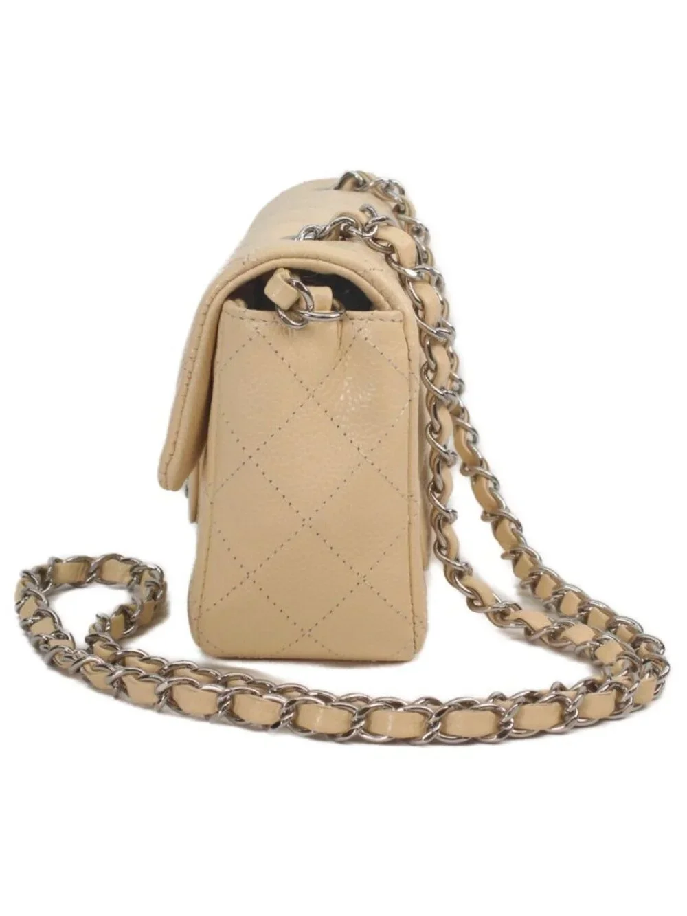 Chanel Beige Caviar Silver Mini Quilted 20 Shoulder Bag